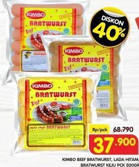 Promo Harga KIMBO Bratwurst Original, Lada Hitam, Keju 500 gr - Superindo