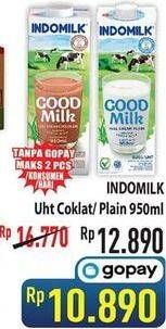 Promo Harga INDOMILK Susu UHT Cokelat, Full Cream Plain 950 ml - Hypermart