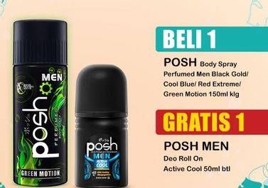 Promo Harga POSH Men Perfumed Body Spray Green Motion, Red Extreme, Black Gold, Cool Blue 150 ml - Indomaret