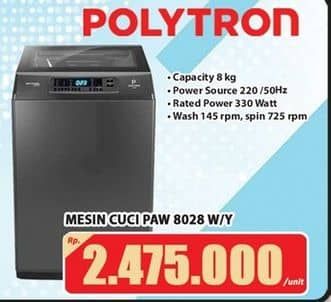 Promo Harga Polytron PAW 8028 Mesin Cuci 1 Tabung 8kg  - Hari Hari