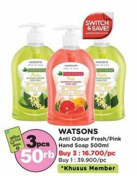 Promo Harga Watsons Anti Odour Hand Wash Pink Grapefruit, Fresh Blossom 500 ml - Watsons