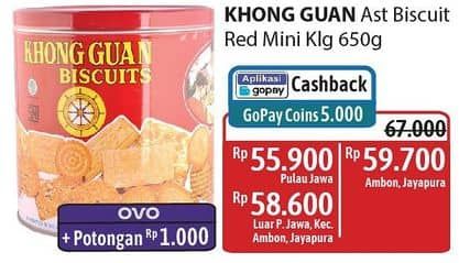 Promo Harga Khong Guan Assorted Biscuit Red Mini 650 gr - Alfamidi