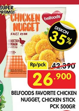 Promo Harga Belfoods Nugget Chicken Nugget, Chicken Nugget Stick 500 gr - Superindo