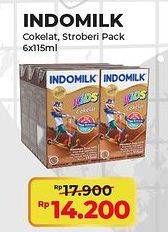 Promo Harga Indomilk Susu UHT Kids Cokelat, Stroberi per 6 tpk 115 ml - Alfamart