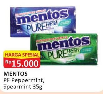Promo Harga MENTOS Pure Fresh Peppermint, Spearmint 35 gr - Alfamart