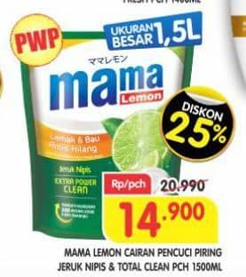 Promo Harga Mama Lemon Cairan Pencuci Piring Jeruk Nipis, Total Clean 1600 ml - Superindo