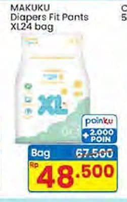 Promo Harga Makuku Comfort Fit Diapers Pants XL24 24 pcs - Indomaret