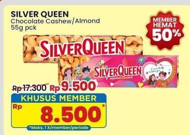 Promo Harga Silver Queen Chocolate Cashew, Almonds 58 gr - Indomaret