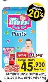 Promo Harga Baby Happy Body Fit Pants XL26+2, XXL24, M32, L28 24 pcs - Superindo