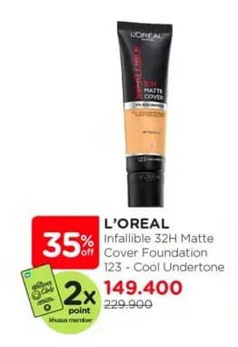 Promo Harga Loreal Infallible 32H Matte Cover Foundation 123 Cool Undertone 35 ml - Watsons