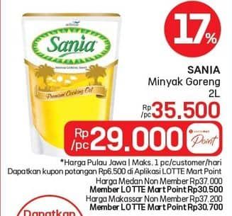 Promo Harga Sania Minyak Goreng 2000 ml - LotteMart