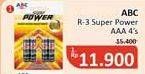 Promo Harga ABC Battery Super Power R03/AAA 4 pcs - Alfamidi