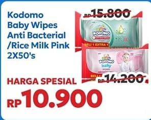 Promo Harga Kodomo Baby Wipes Anti Bacterial, Rice Milk Pink 50 pcs - Indomaret