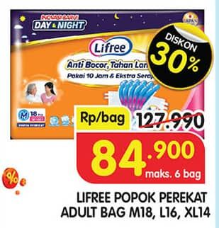 Promo Harga Lifree Popok Perekat Menyerap dan Kering M18, L16, XL14 14 pcs - Superindo
