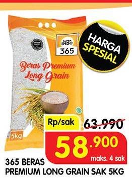 Promo Harga 365 Beras Premium Long Grain 5000 gr - Superindo