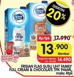 Promo Harga Frisian Flag Susu UHT Purefarm Full Cream, Swiss Chocolate 946 ml - Superindo