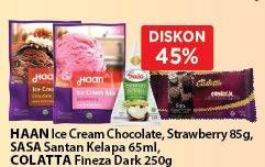 Promo Harga HAAN Ice Cream Chocolate/Strawberry; SASA Santan Kelapa 65ml; COLATTA Fineza Dark 250g  - Alfamart