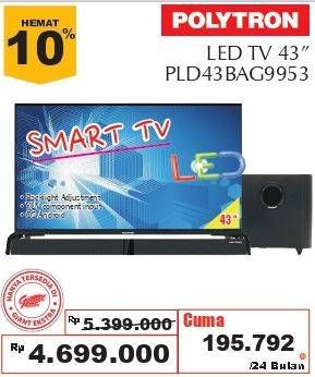 Promo Harga POLYTRON PLD 43BAG9953 | Smart Cinemax Soundbar LED TV 43"  - Giant