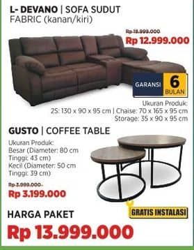 Promo Harga L-Devano Sofa Sudut | Fabric (Kanan/Kiri) + Courts Gusto Coffee Table 2Pcs Mdf   - COURTS