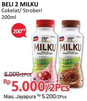 Promo Harga MILKU Susu UHT Stroberi, Cokelat Premium 200 ml - Alfamidi