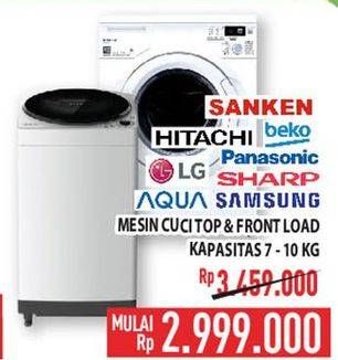 Promo Harga SANKEN/ HITACHI/ BEKO/ PANASONIC/ LG/ SHARP/ AQUA/ SAMSUNG Mesin Cuci Top & Front Load Kapasitas 7-10 kg  - Hypermart