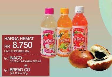 Promo Harga INACO Im Coco 350ml + BREAD CO Roti Coklat 50gr  - Yogya