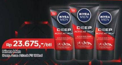 Promo Harga NIVEA MEN Deep Mud Facial Foam Scrub Acne Attack 100 ml - TIP TOP
