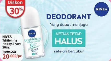 Promo Harga Nivea Deo Roll On Whitening Happy Shave 50 ml - Guardian