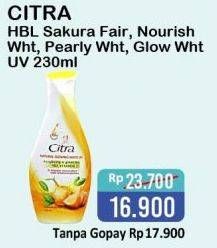 Promo Harga CITRA Hand & Body Lotion Sakura Fair UV, Nourishing White, Pearly White UV, Natural Glowing White 230 ml - Alfamart