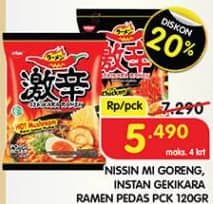 Promo Harga Nissin Gekikara Ramen Goreng Pedas, Ayam Pedas, Jamur Pedas 109 gr - Superindo