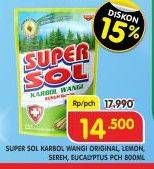 Promo Harga SUPERSOL Karbol Wangi Lemon Mint, Pine, Sereh, Eucalyptus 800 ml - Superindo