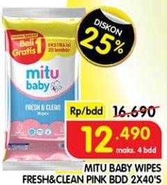 Promo Harga MITU Baby Wipes Fresh & Clean Pink Blooming Cherry 60 sheet - Superindo