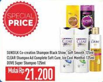 Promo Harga SUNSILK Black Shine, Soft Smooth 120ml / CLEAR Complete Care, Ice Cool Menthol 125ml / DOVE Super Shampoo 125ml  - Hypermart
