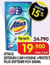 Promo Harga ATTACK Detergent Liquid Hygiene Plus Protection 800 ml - Superindo