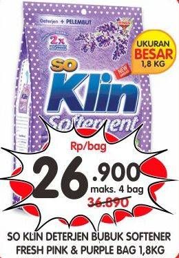 Promo Harga SO KLIN Softergent Purple Lavender, Rossy Pink 1800 gr - Superindo