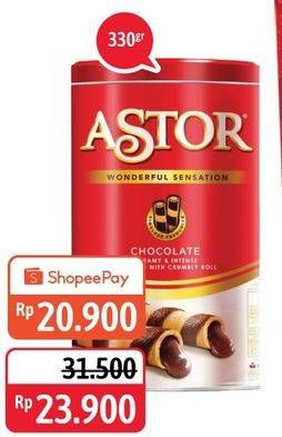 Promo Harga ASTOR Wafer Roll Chocolate 330 gr - Alfamidi
