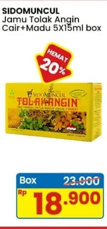 Promo Harga Sido Muncul Jamu Tolak Angin Cair + Madu per 5 sachet 15 ml - Indomaret