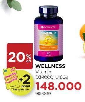 Promo Harga WELLNESS Vitamin D3 1000IU 60 pcs - Watsons