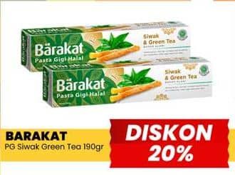 Promo Harga Barakat Pasta Gigi Halal Siwak Greentea 190 gr - Yogya