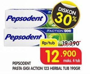 Promo Harga PEPSODENT Pasta Gigi Action 123 Herbal 190 gr - Superindo