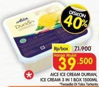 Promo Harga Aice Ice Cream Box Durian, 3in1 1500 ml - Superindo