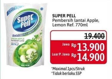 Promo Harga SUPER PELL Pembersih Lantai Fresh Apple, Lemon Ginger 770 ml - Alfamidi