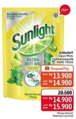Promo Harga SUNLIGHT Pencuci Piring Higienis Plus With Habbatussauda, Anti Bau With Daun Mint 755 ml - Alfamidi