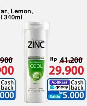 Promo Harga Zinc Shampoo Active Fresh Lemon, Refreshing Cool 340 ml - Alfamart