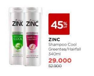 Promo Harga Zinc Shampoo Hair Fall Treatment, Refreshing Cool 340 ml - Watsons