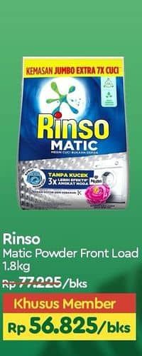 Promo Harga Rinso Detergent Matic Powder Front Load + Molto 1800 gr - TIP TOP