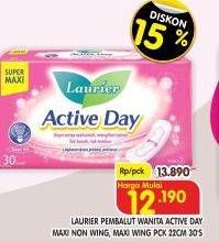 Promo Harga Laurier Active Day Super Maxi NonWing, Wing 30 pcs - Superindo