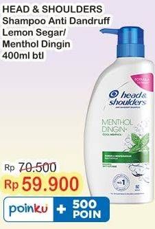 Promo Harga Head & Shoulders Shampoo Lemon Fresh, Cool Menthol 400 ml - Indomaret