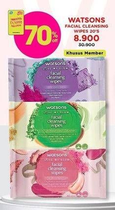 Promo Harga Watsons Facial Cleansing Wipes 20 pcs - Watsons