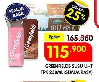 Promo Harga GREENFIELDS UHT Choco Malt, Strawberry per 24 pcs 250 ml - Superindo
